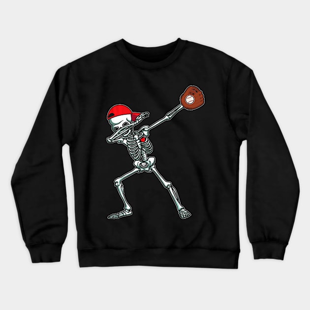 Dabbing Skeleton Baseball Dab Hip Hop Skull Crewneck Sweatshirt by Vigo